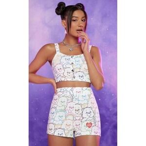 Care Bears Crop Top Shorts Set Womens M White Rainbow Girly Kawaii Y2K Style